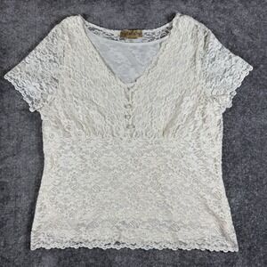 VTG 90s Notations Top Women's XL White Floral Lace Stretch Lined Gathered Bodice